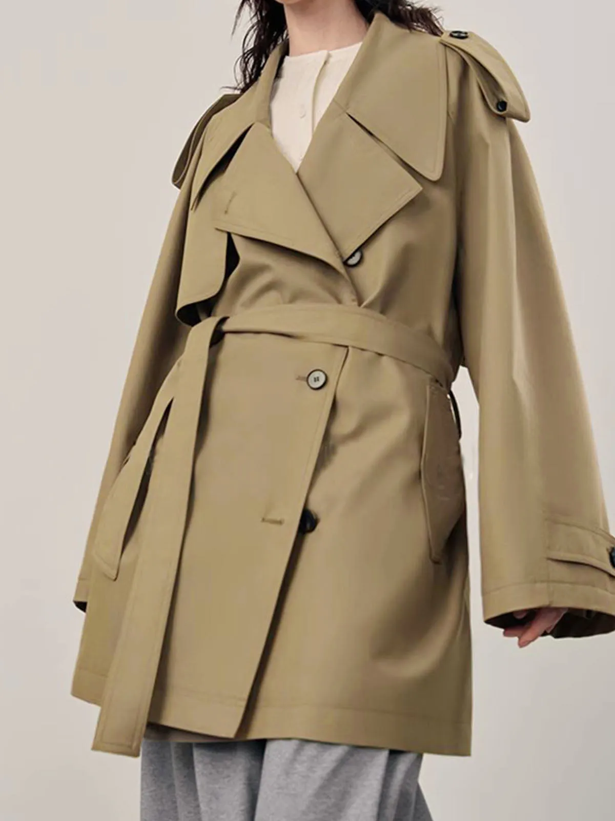 Lapel Oversized Belted Trench Coat sold by COMMENSE product image thumbnail 5