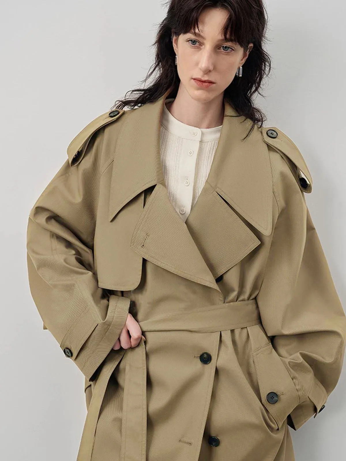 Lapel Oversized Belted Trench Coat sold by COMMENSE product image thumbnail 2