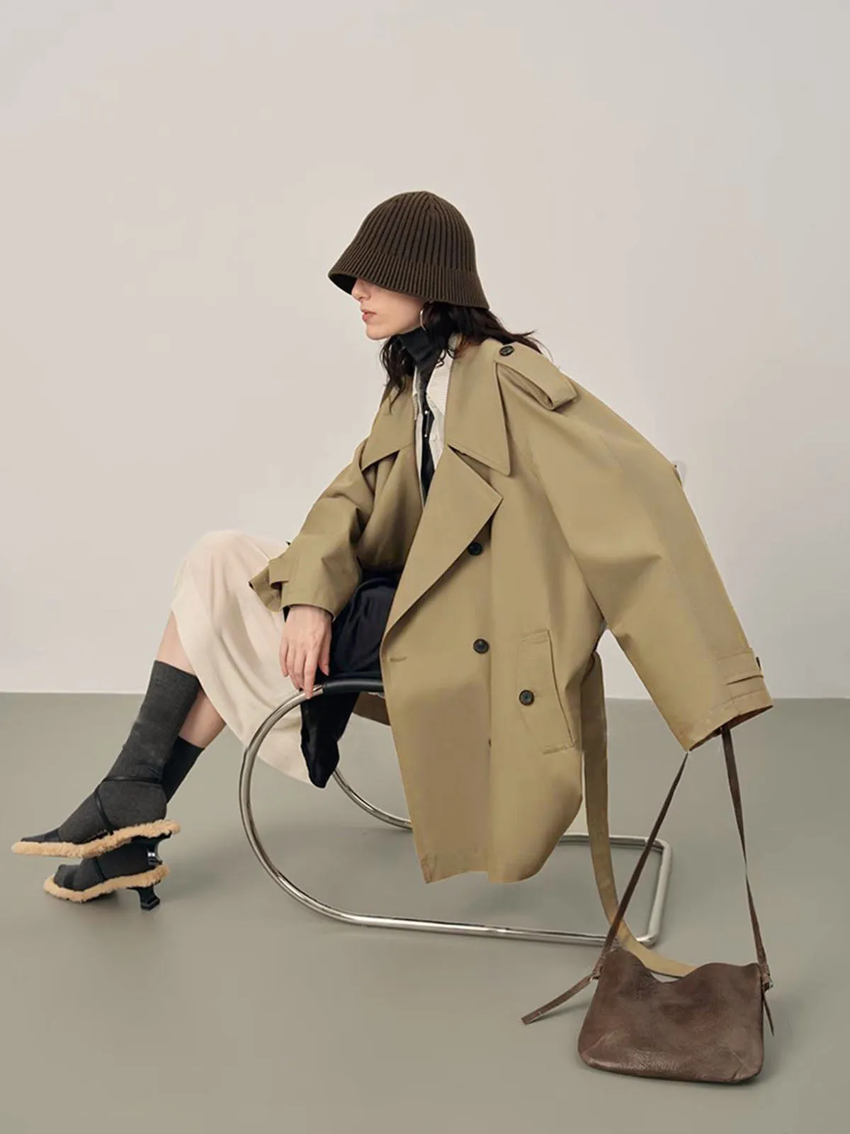 Lapel Oversized Belted Trench Coat sold by COMMENSE product image thumbnail 4