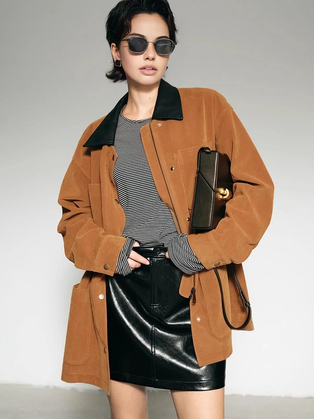 Contrast Collar Oversized Suede Jacket sold by COMMENSE product image thumbnail 3