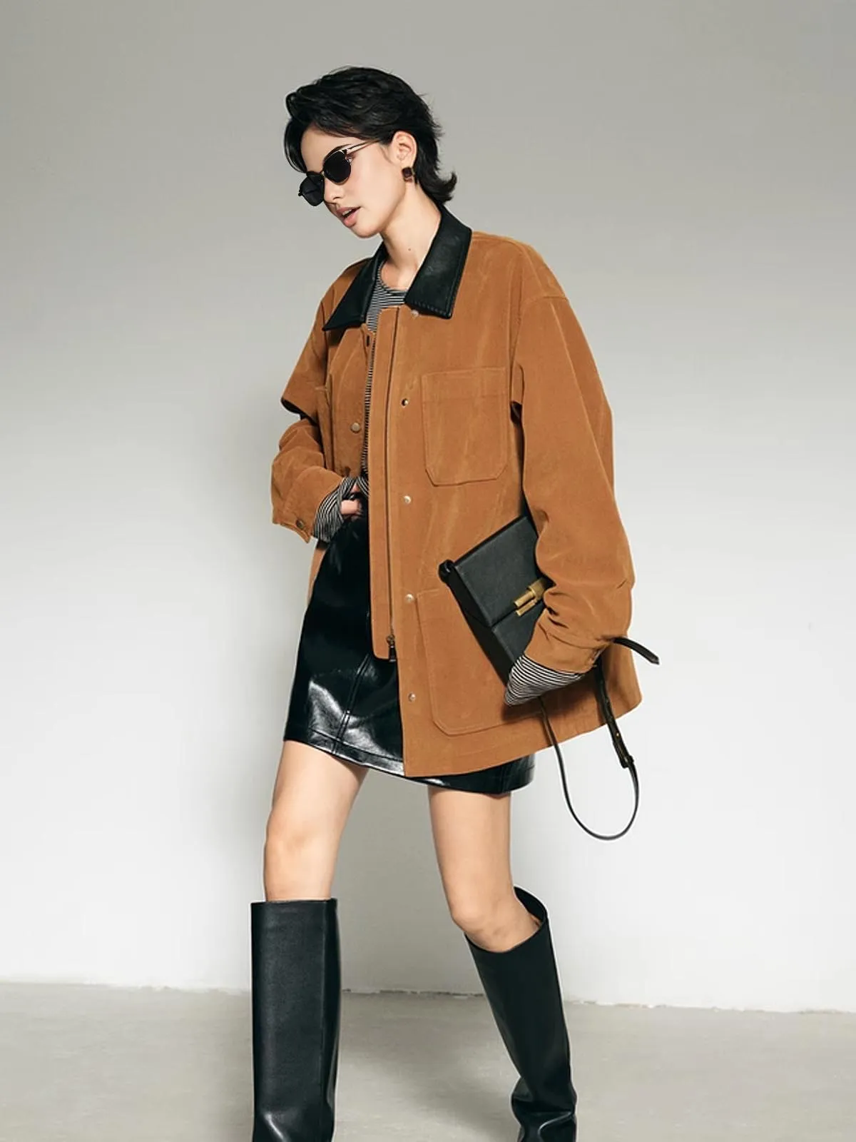 Contrast Collar Oversized Suede Jacket sold by COMMENSE product image thumbnail 2