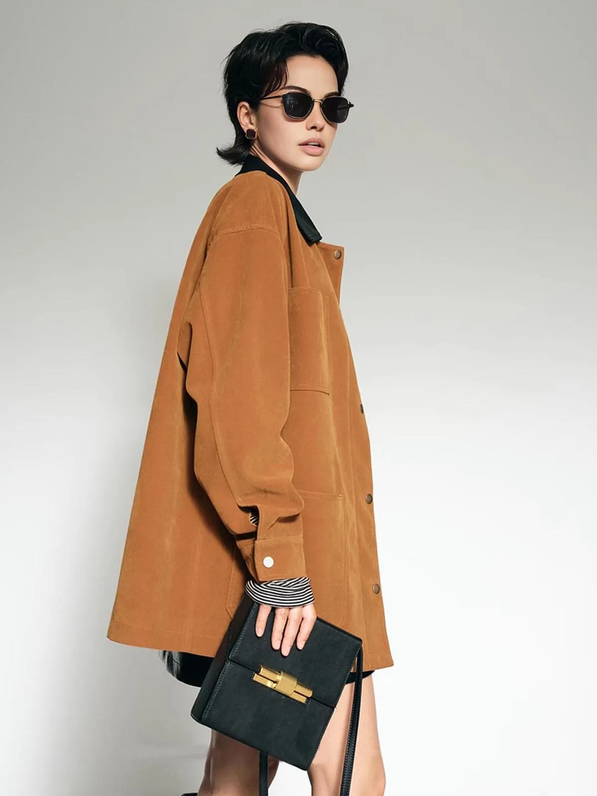 Contrast Collar Oversized Suede Jacket sold by COMMENSE product image thumbnail 4