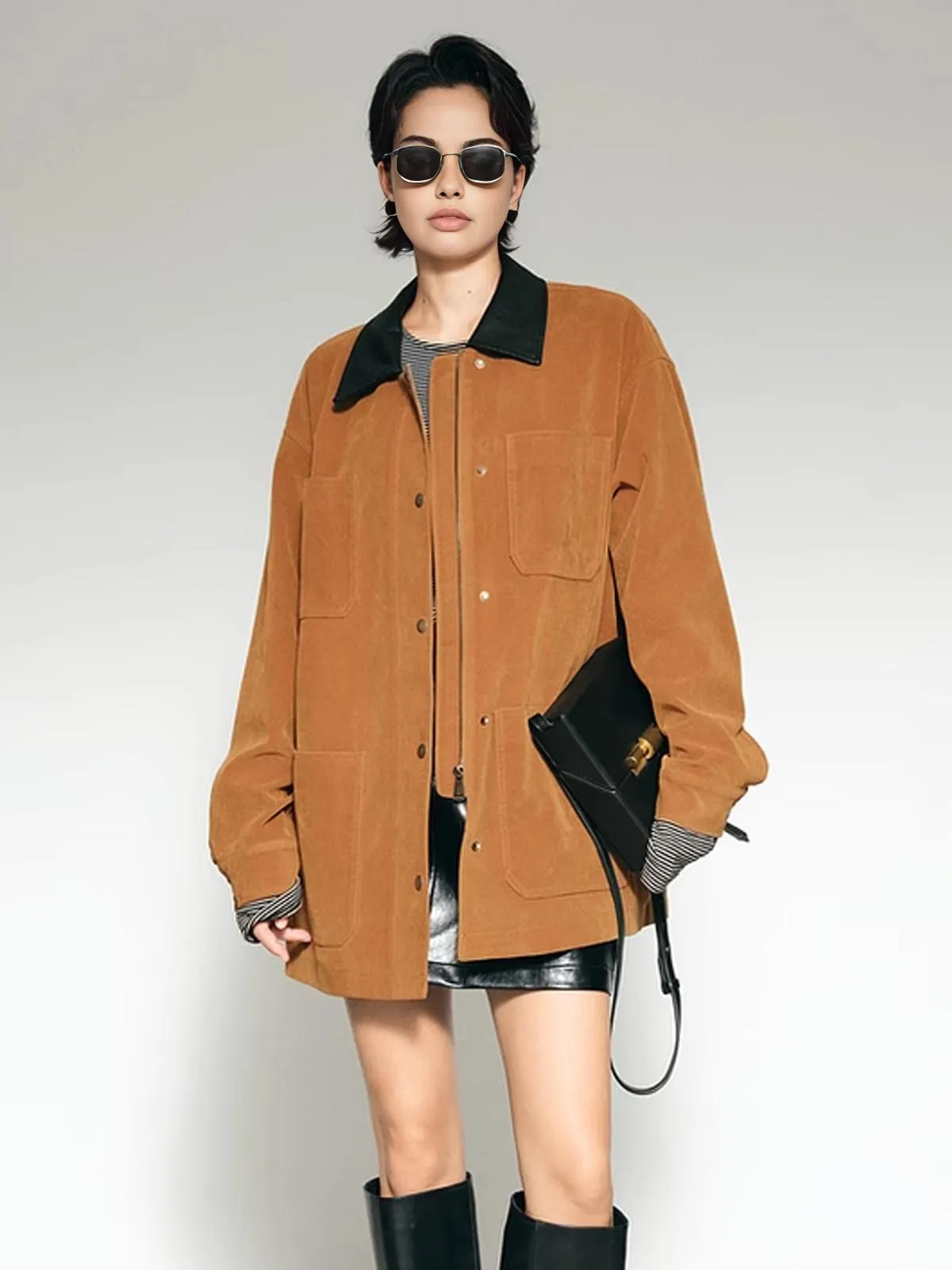 Contrast Collar Oversized Suede Jacket sold by COMMENSE