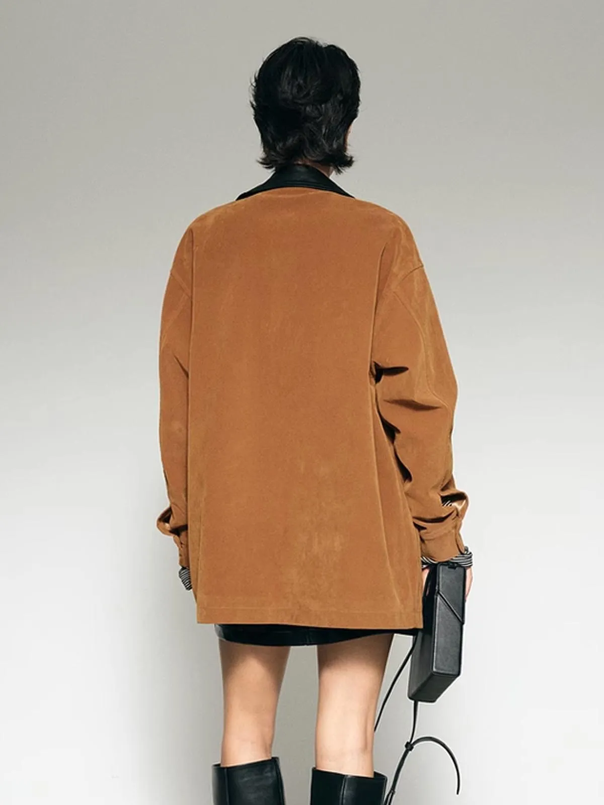 Contrast Collar Oversized Suede Jacket sold by COMMENSE product image thumbnail 5