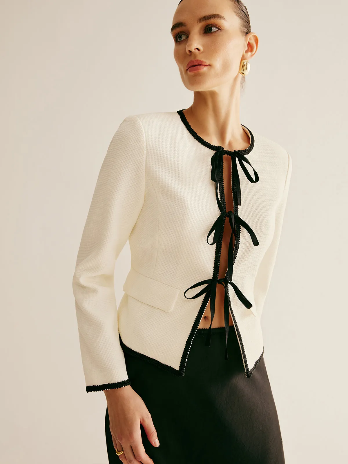 Contrast Trim Tie Front Jacket sold by COMMENSE product image thumbnail 4