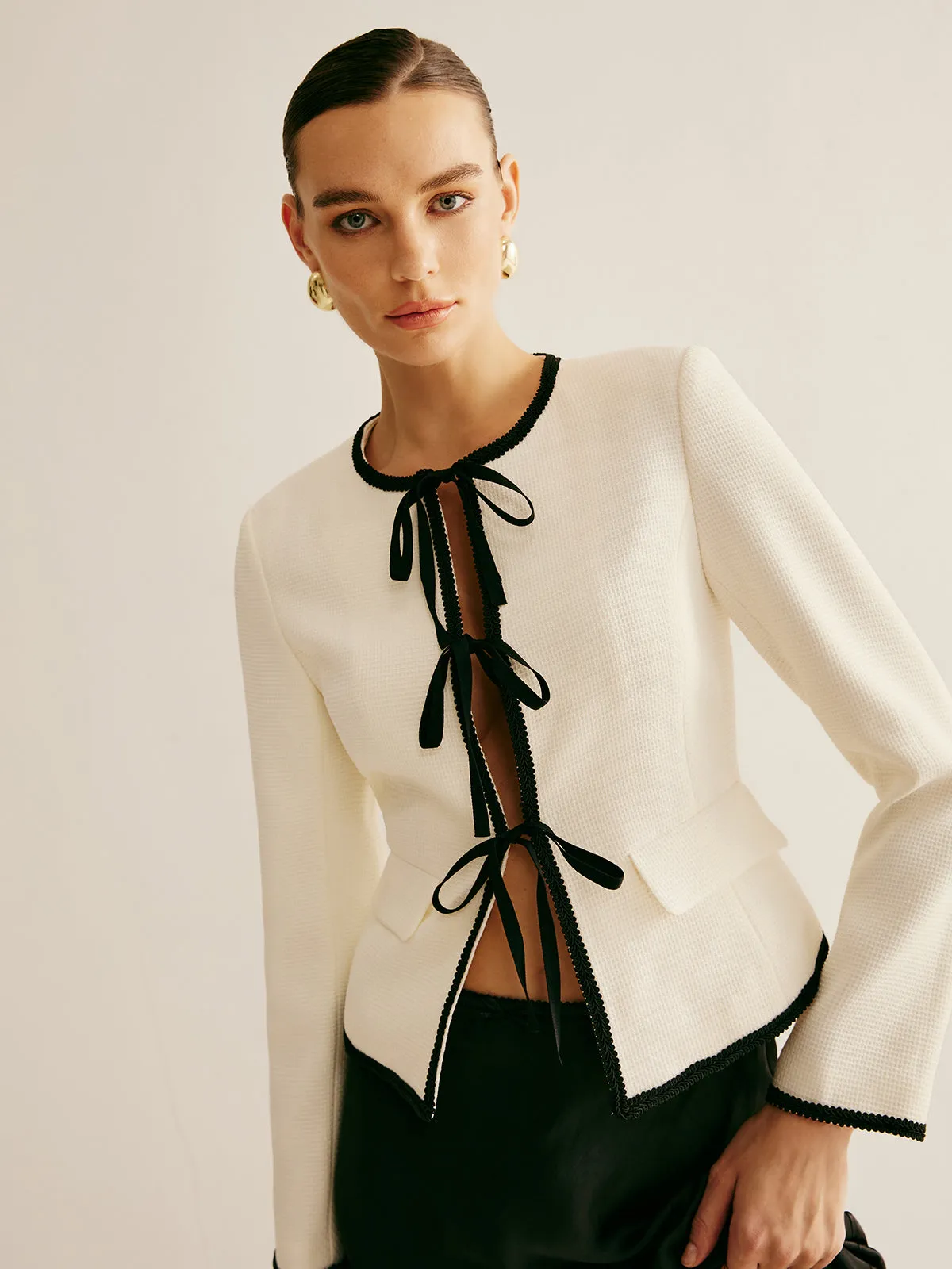 Contrast Trim Tie Front Jacket sold by COMMENSE product image thumbnail 5