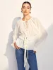 Lace Up Pleated Chiffon Blouse sold by COMMENSE