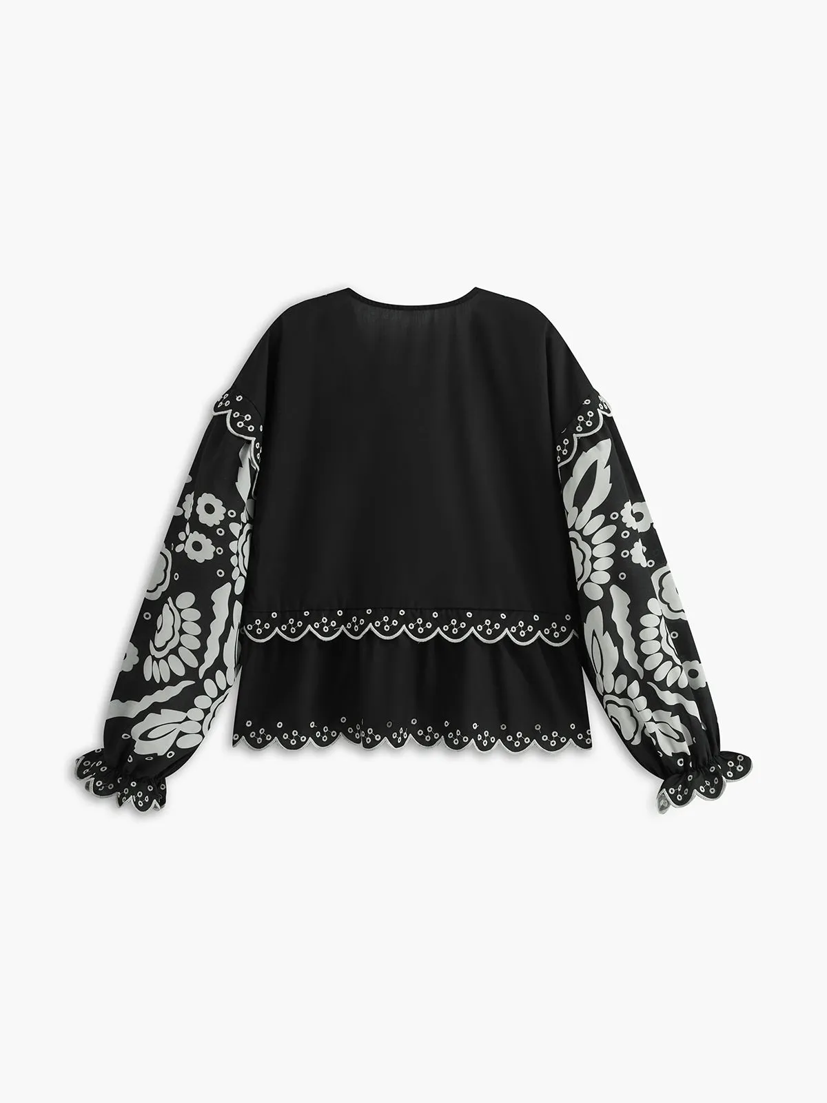 Ruffle Print Knotted Blouse sold by COMMENSE product image thumbnail 2