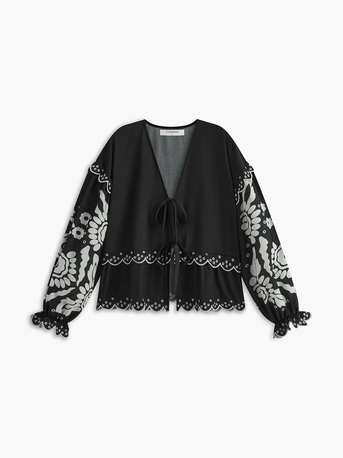 Ruffle Print Knotted Blouse sold by COMMENSE