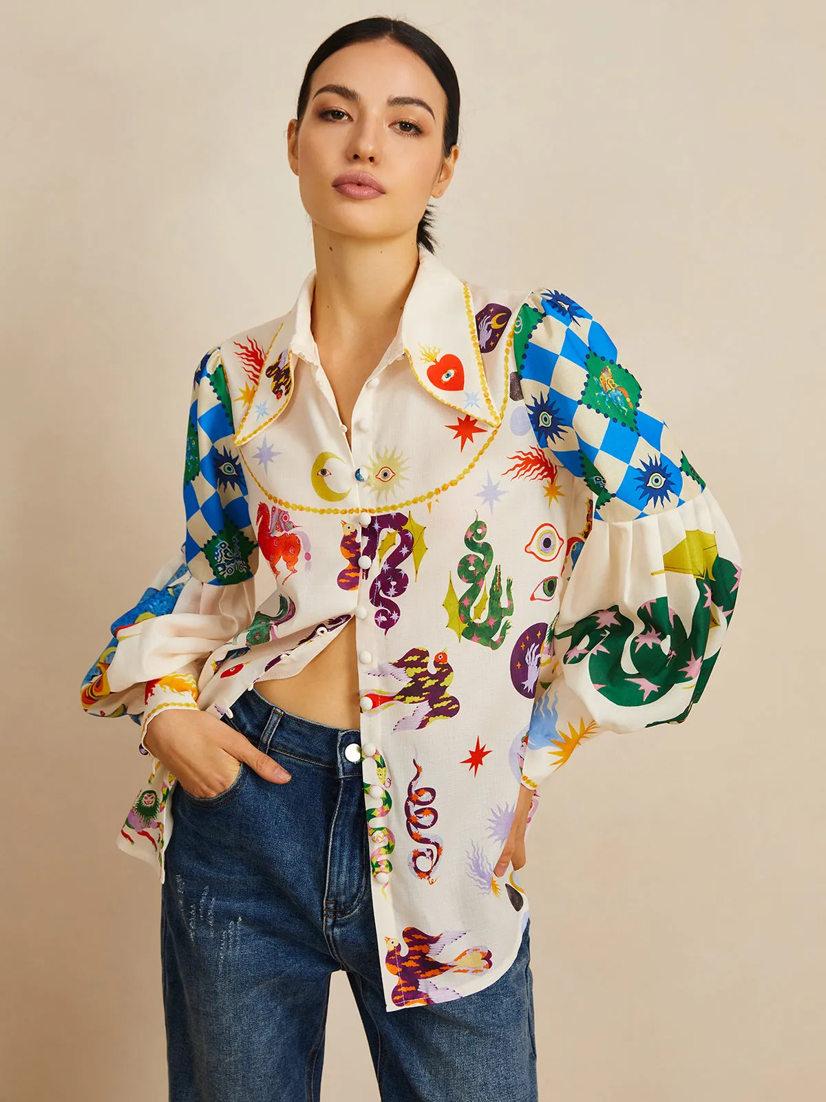 All Over Print Long Sleeve Blouse sold by COMMENSE product image thumbnail 2