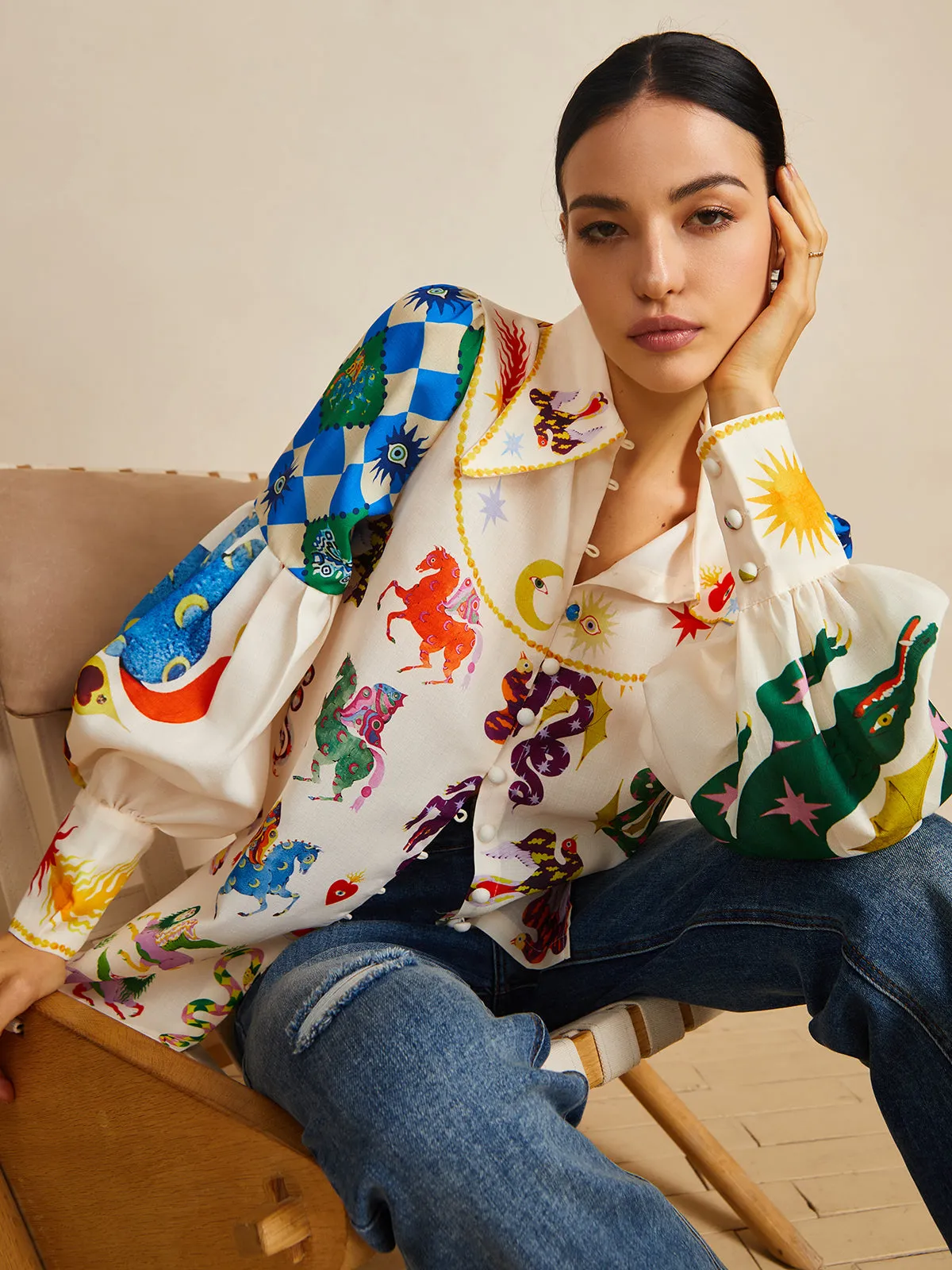 All Over Print Long Sleeve Blouse sold by COMMENSE product image thumbnail 5