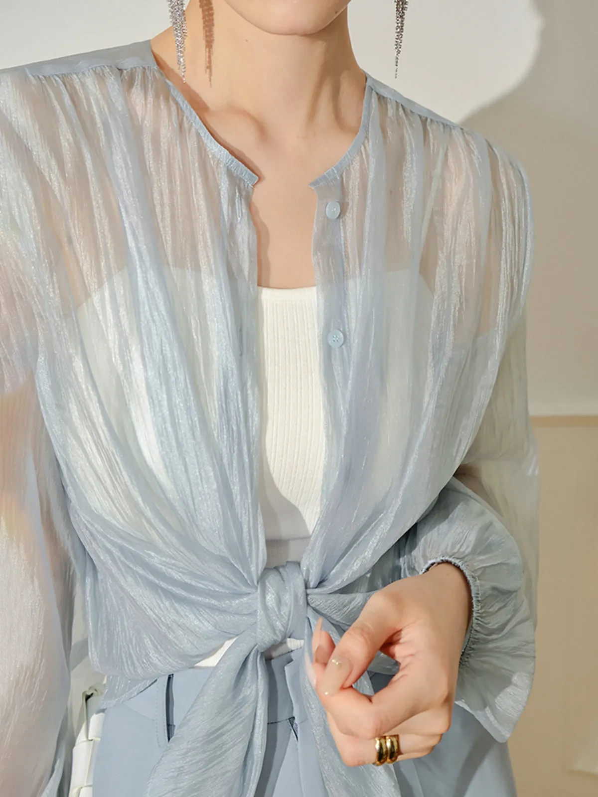 See Through Long Sleeve Button Blouse sold by COMMENSE product image thumbnail 5