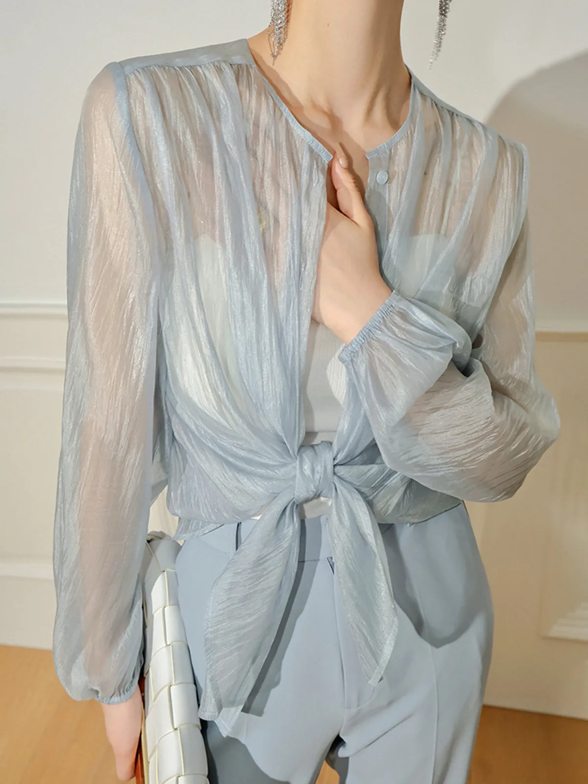See Through Long Sleeve Button Blouse sold by COMMENSE product image thumbnail 3