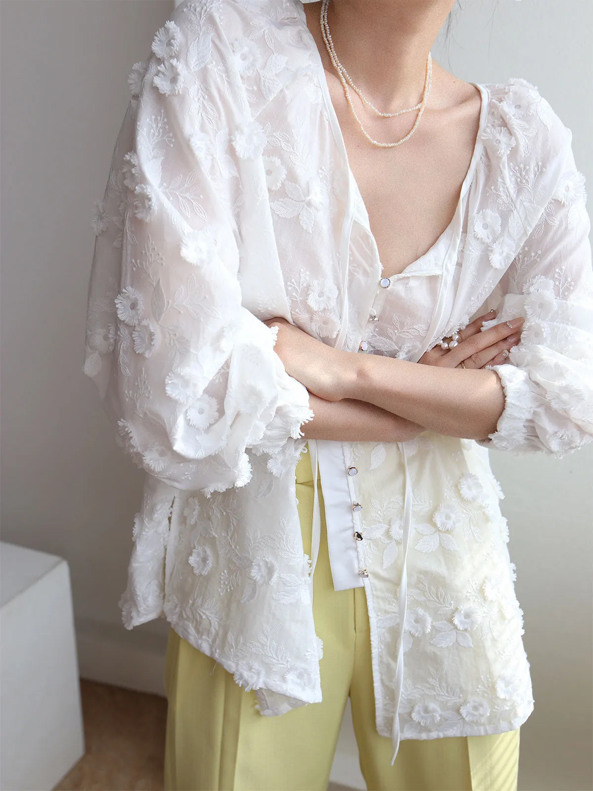 Oversized Embroidered Floral Blouse sold by COMMENSE product image thumbnail 5