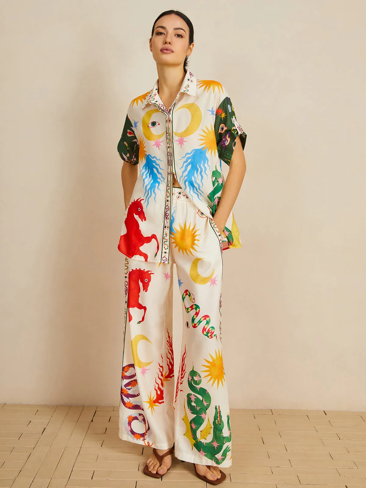 Casual Shift Linen Blend Style Print Pants Set sold by COMMENSE product image thumbnail 2