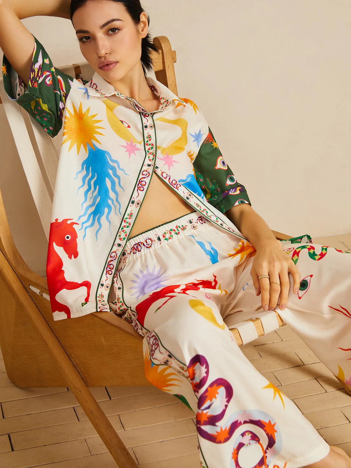 Casual Shift Linen Blend Style Print Pants Set sold by COMMENSE