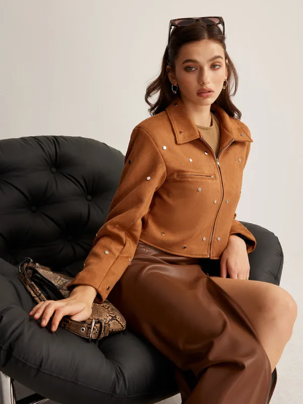 Studded Zipper Crop Jacket sold by COMMENSE