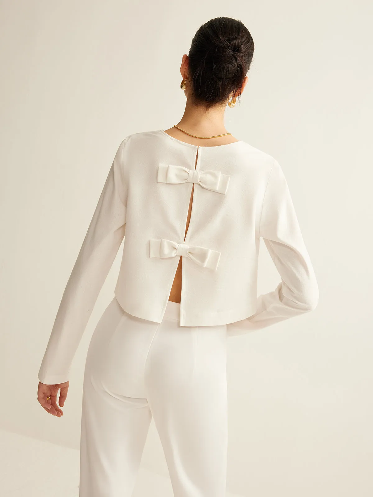 Cotton & Linen Bow Blouse sold by COMMENSE product image thumbnail 5