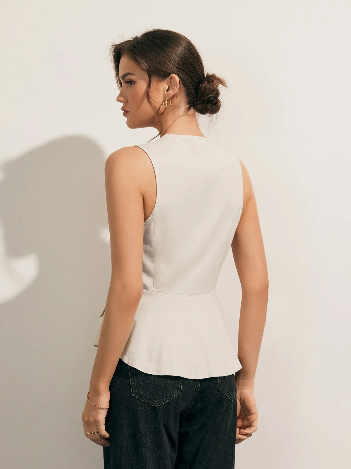 Linen Blends Raw Hem Button Up Vest sold by COMMENSE product image thumbnail 5
