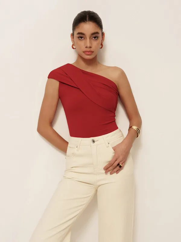 Asymmetrical Neck Sleeveless Jersey Top sold by COMMENSE