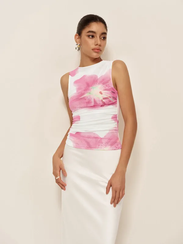 Sleeveless Mesh Printed Tank Top sold by COMMENSE