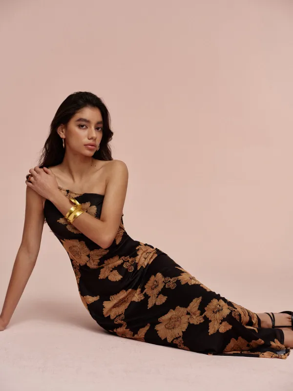 Asymmetrical Cold shoulder Printed Dress sold by COMMENSE