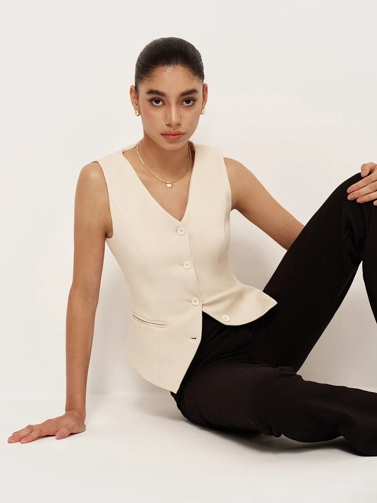 Casual V-Neck Button Pocket Vest sold by COMMENSE