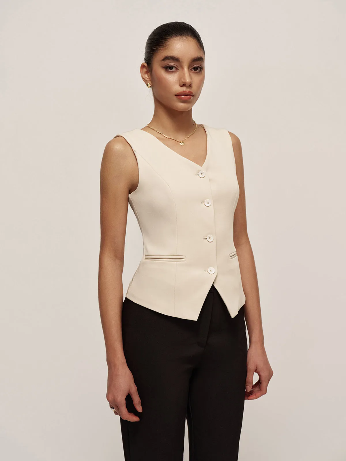 Casual V-Neck Button Pocket Vest sold by COMMENSE product image thumbnail 2