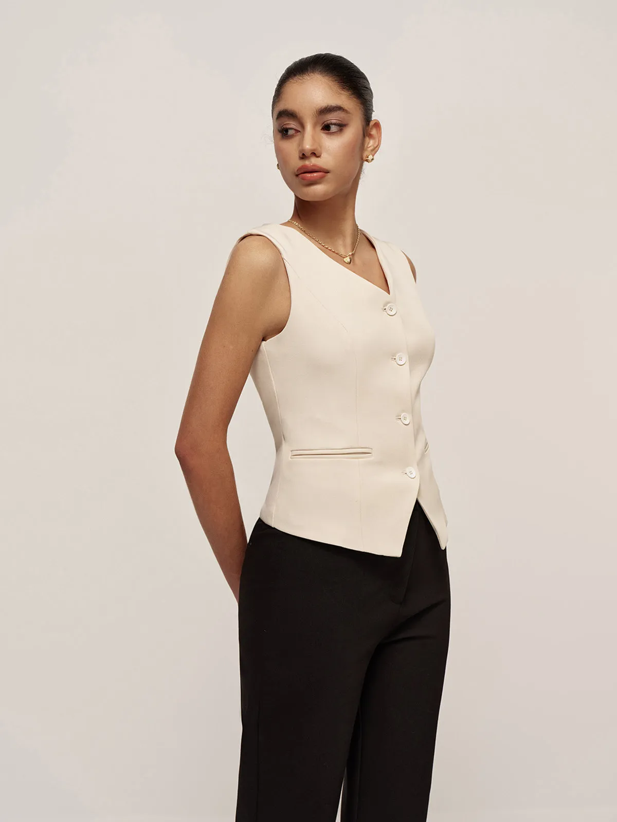 Casual V-Neck Button Pocket Vest sold by COMMENSE product image thumbnail 3