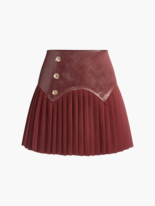 Faux Leather Pleated Panel Mini Skirt sold by COMMENSE