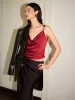Cowl Neck Metal-Detail Satin Cami Top sold by COMMENSE
