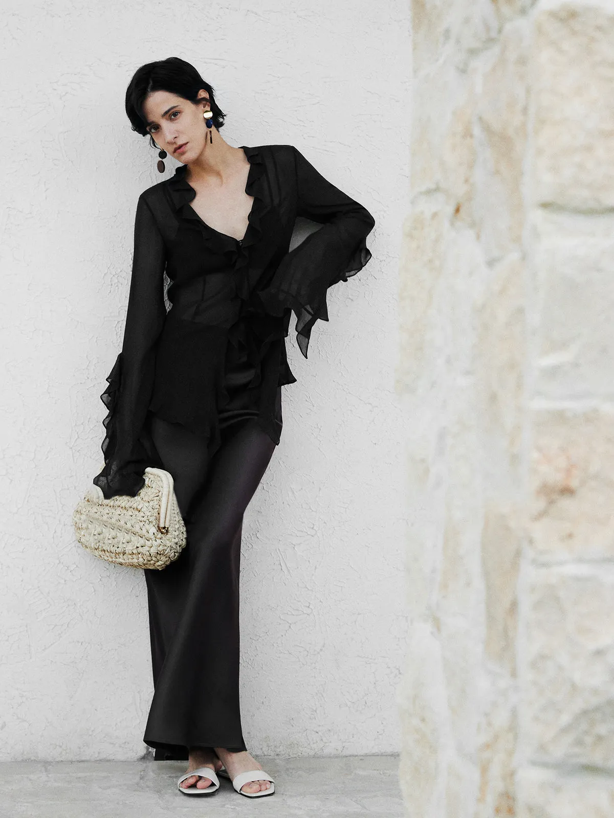 Ruffle Split Thin Blouse sold by COMMENSE product image thumbnail 5