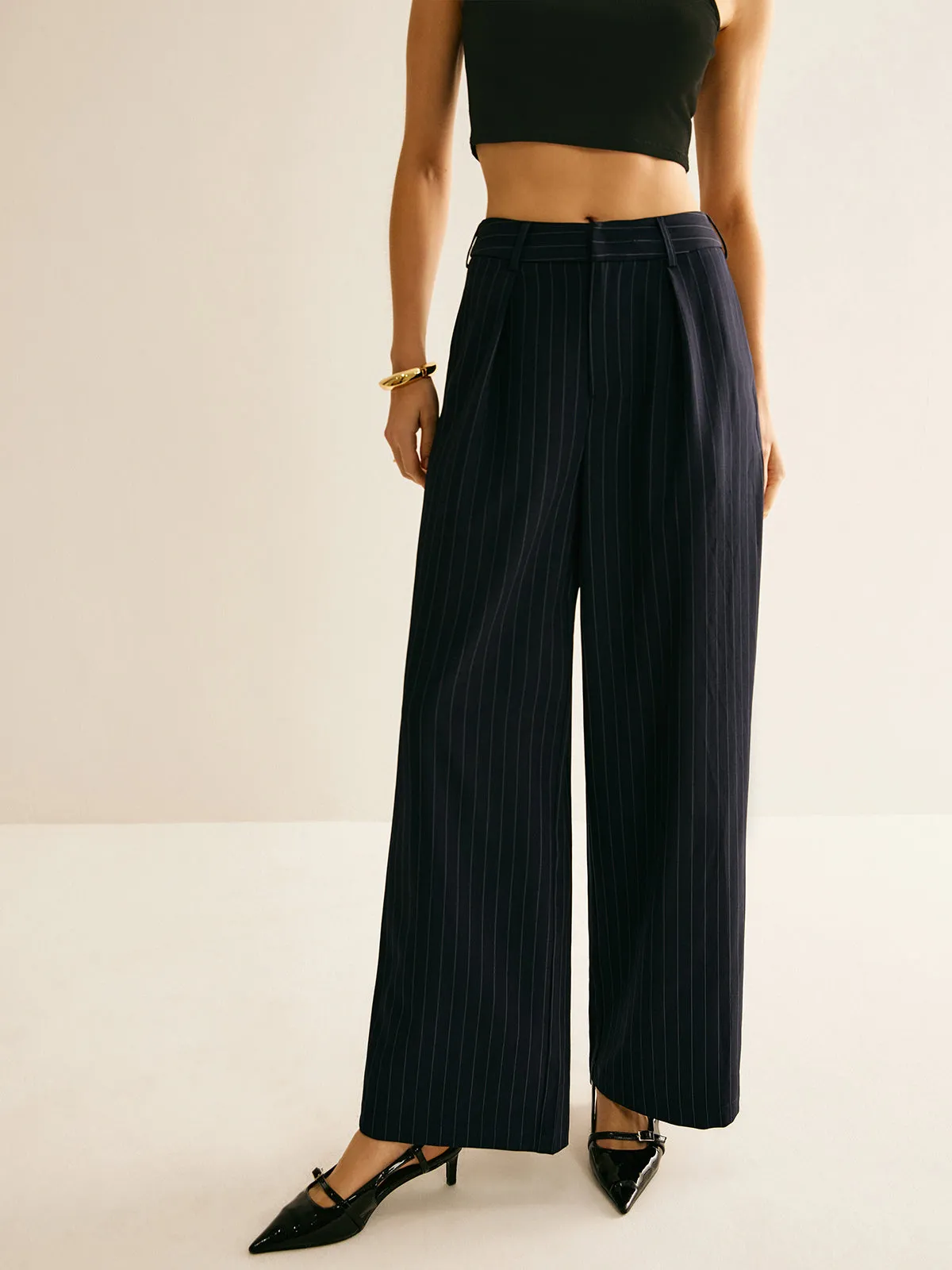 Versatile Pinstripe Wide-Leg Pants sold by COMMENSE product image thumbnail 2