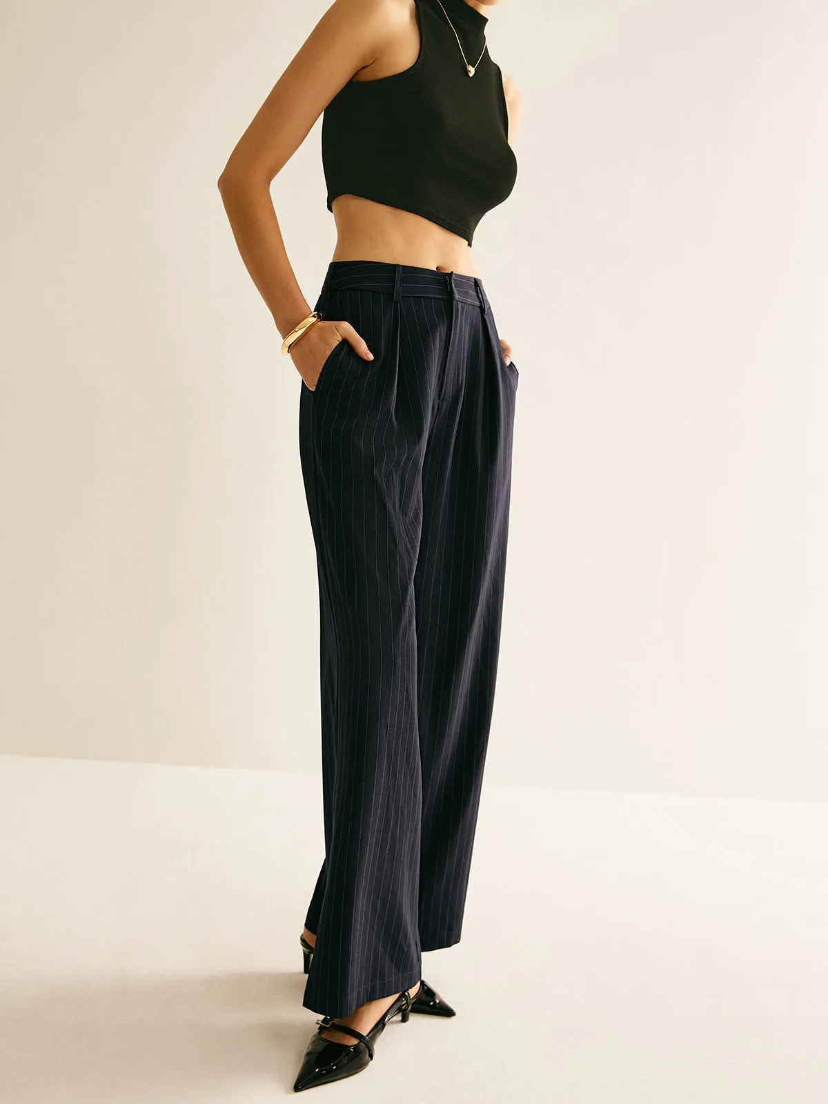 Versatile Pinstripe Wide-Leg Pants sold by COMMENSE product image thumbnail 4