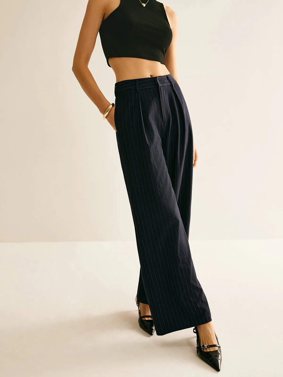 Versatile Pinstripe Wide-Leg Pants sold by COMMENSE product image thumbnail 3