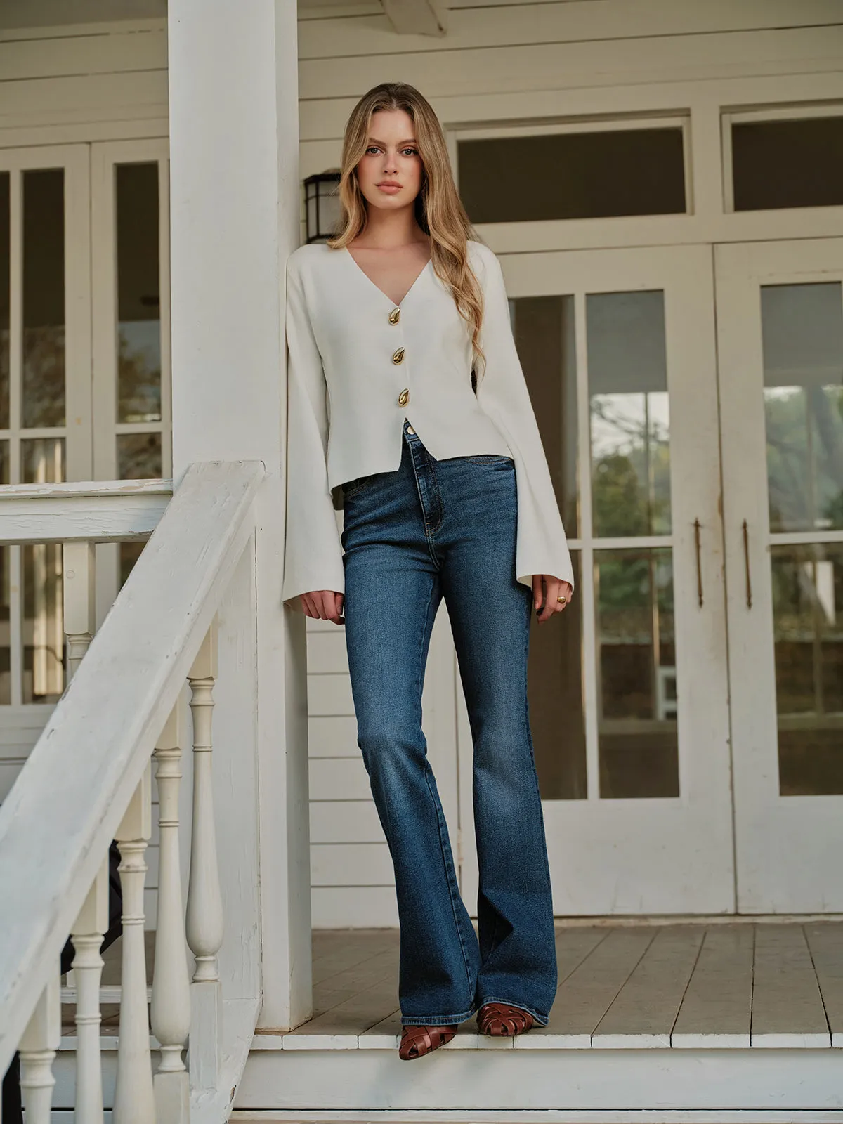 Metal Button V-Neck Cardigan sold by COMMENSE product image thumbnail 3