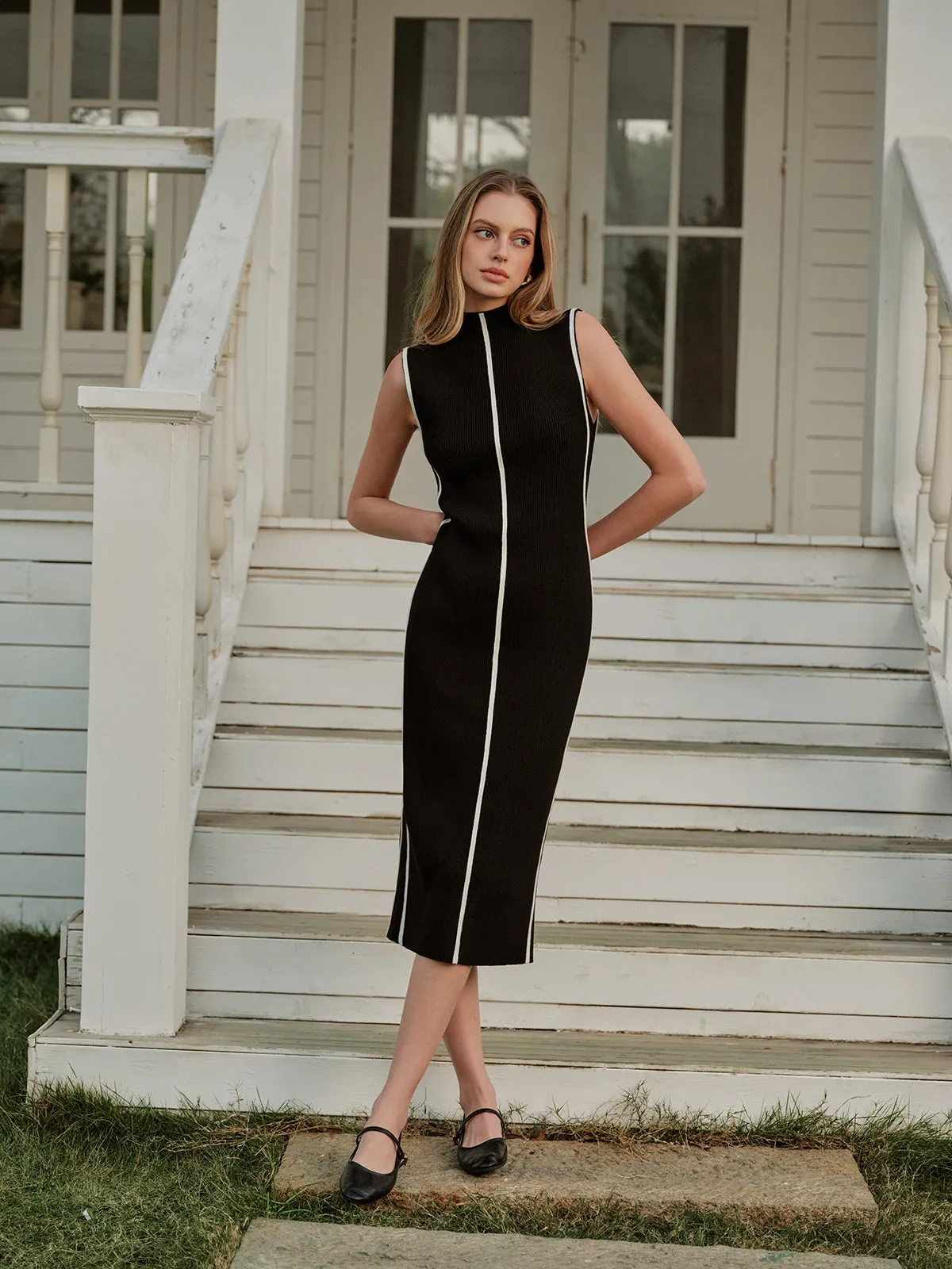 Sleeveless Color Block Sweater Dress sold by COMMENSE