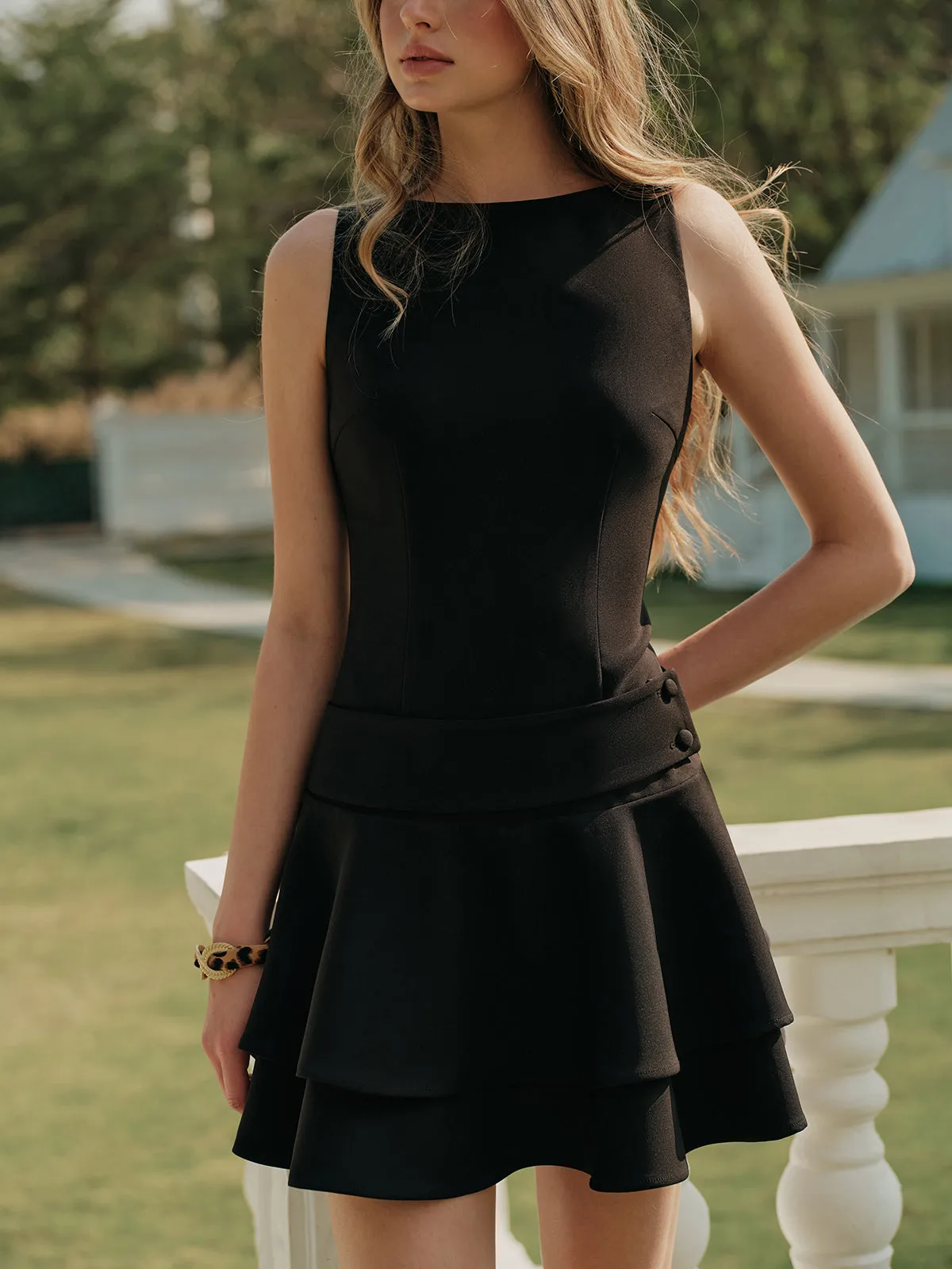 Sleeveless Button Ruffled Short Dress sold by COMMENSE product image thumbnail 4