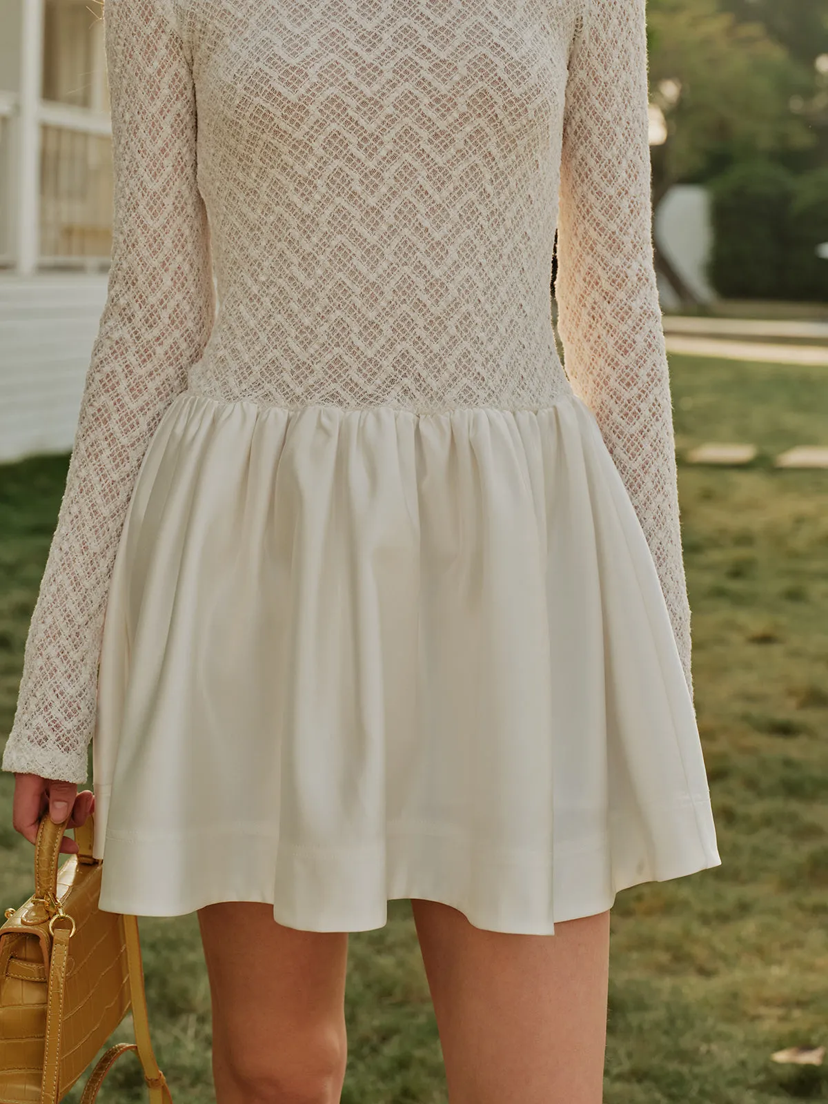 Lace Satin Panel Long Sleeve Dress sold by COMMENSE product image thumbnail 4