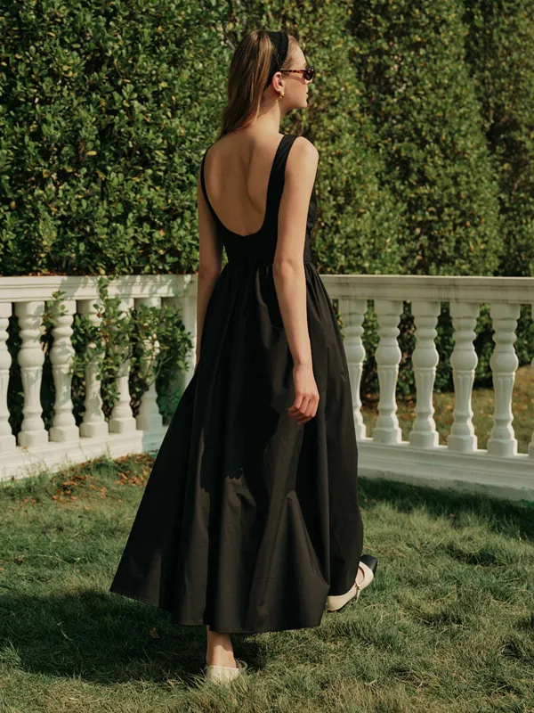 Backless Pleated Sleeveless Long Dress sold by COMMENSE