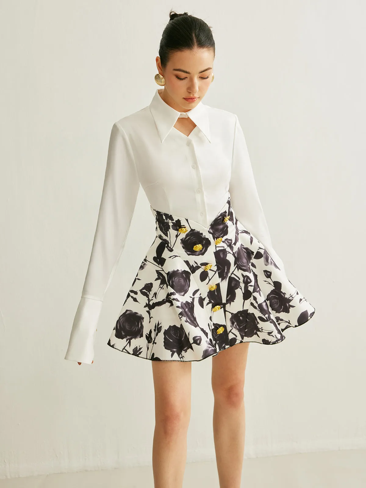 Floral Print Button-Detail Skirt sold by COMMENSE product image thumbnail 4