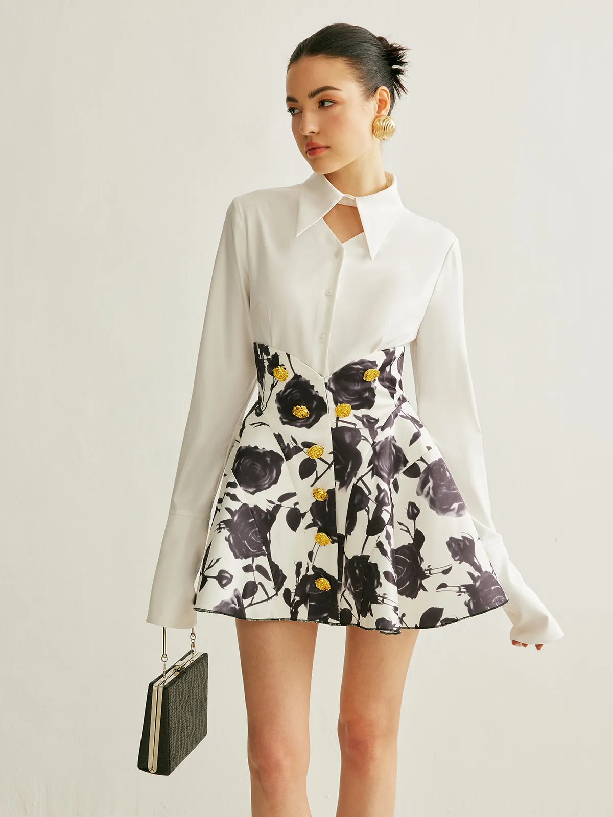 Floral Print Button-Detail Skirt sold by COMMENSE product image thumbnail 2