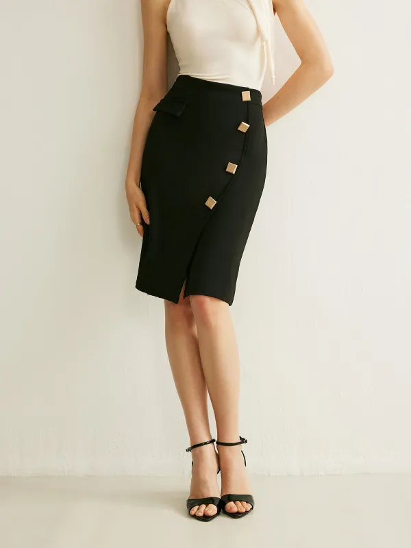 High-Waisted Side Button Skirt sold by COMMENSE