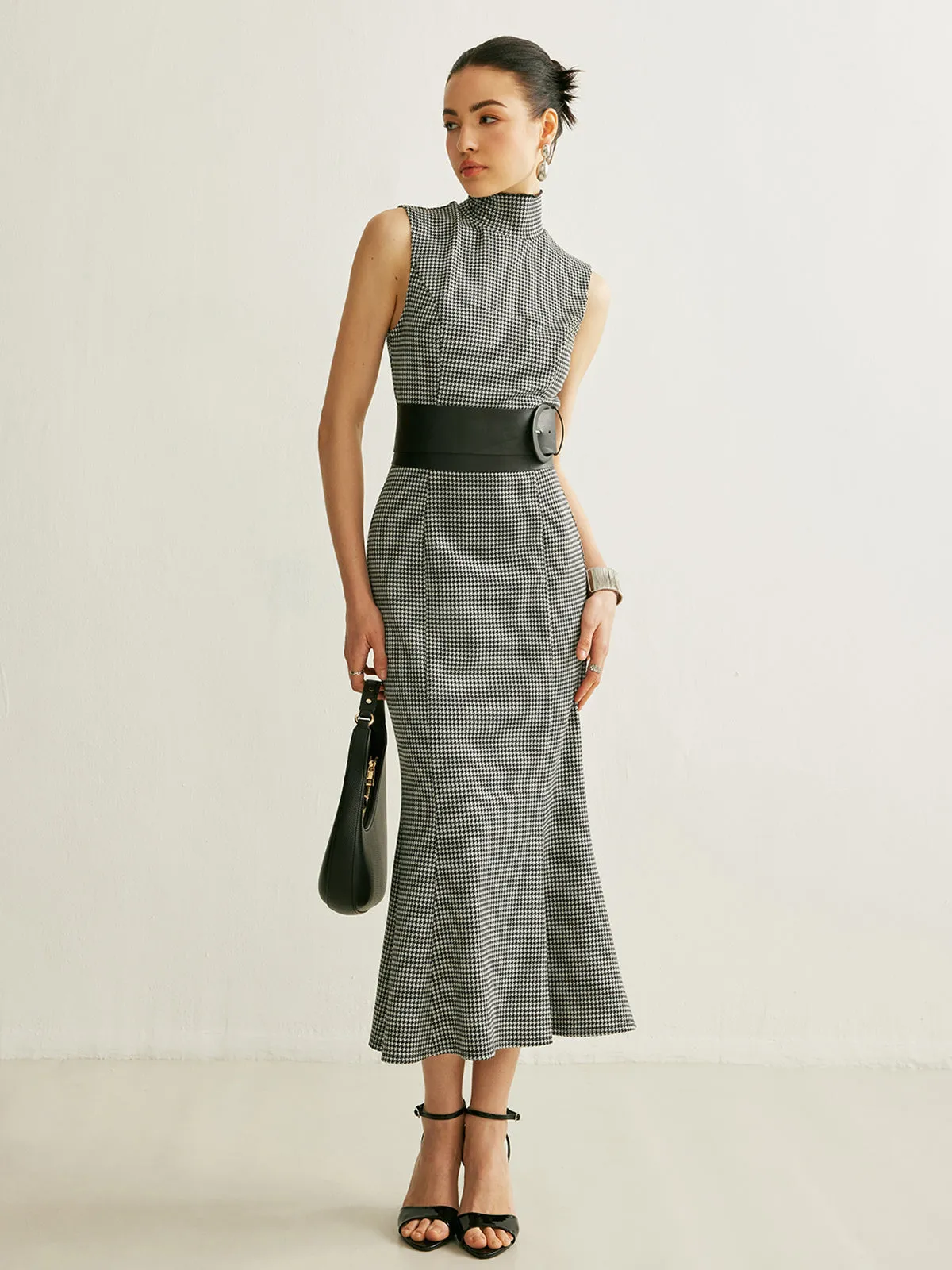 Belted Plaid Sleeveless Dress sold by COMMENSE