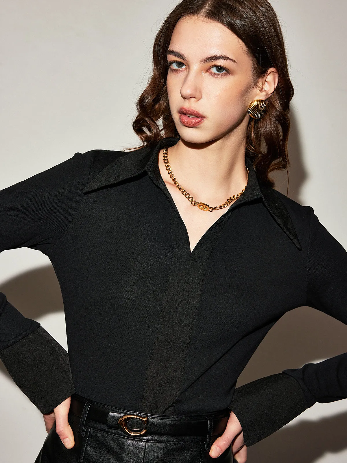 Polo Collar Bell Sleeve Shirt sold by COMMENSE product image thumbnail 5