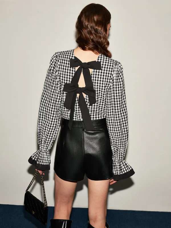 Bow Detail Checkered Blouse sold by COMMENSE