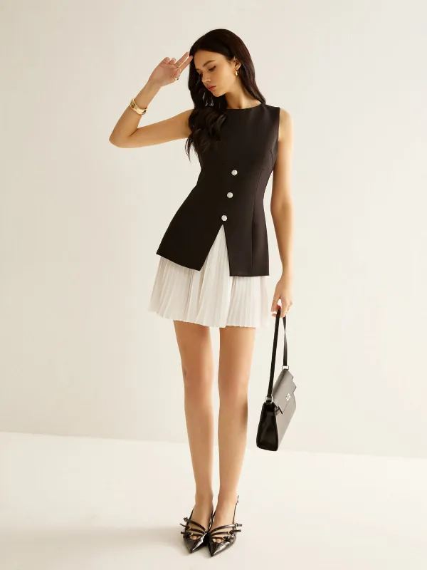 Color Block Split Pleated Dress sold by COMMENSE