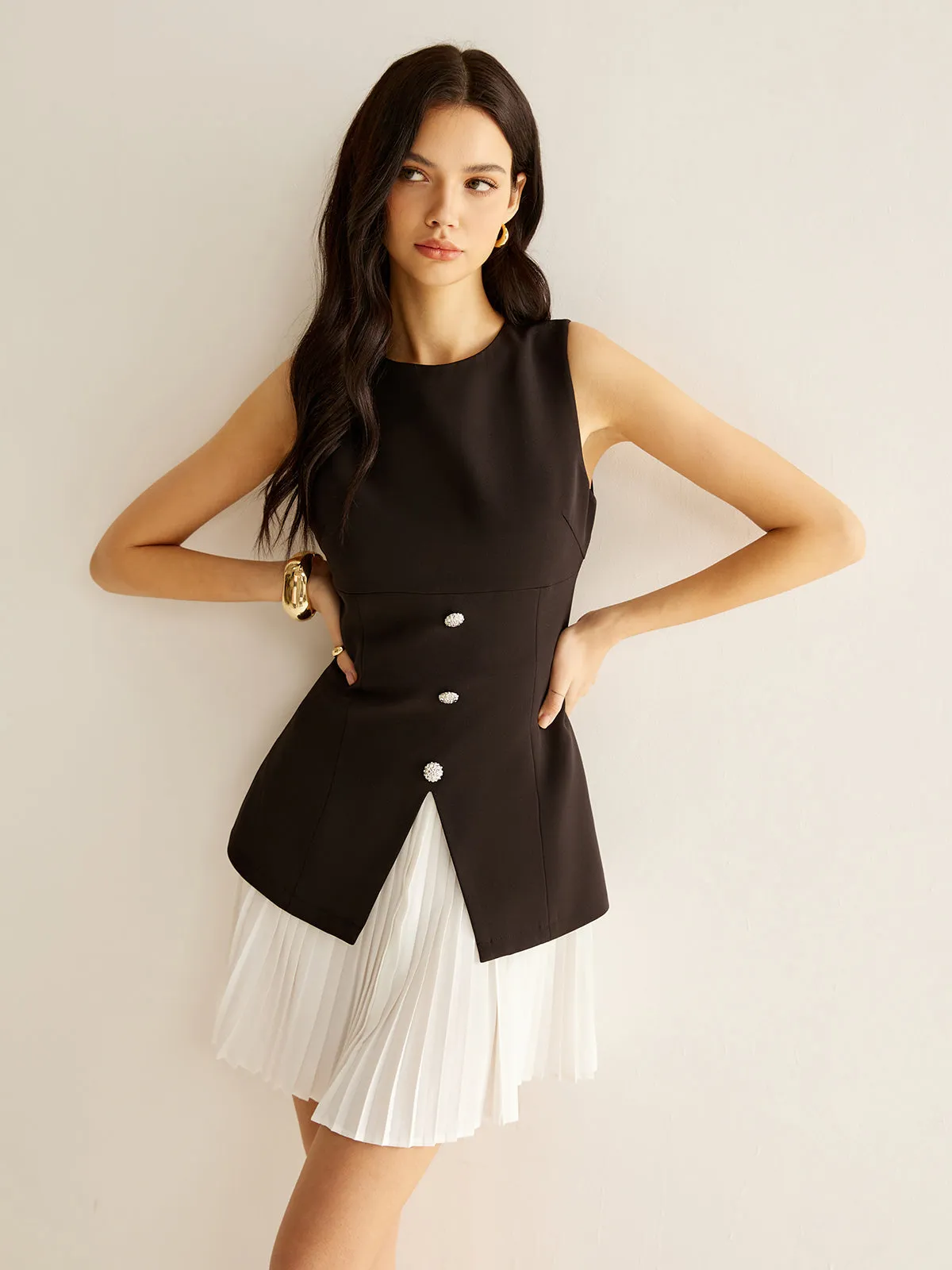 Color Block Split Pleated Dress sold by COMMENSE product image thumbnail 5