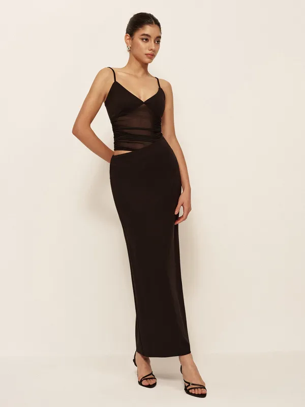 Low V-Neck Asymmetrical Ruched Dress sold by COMMENSE