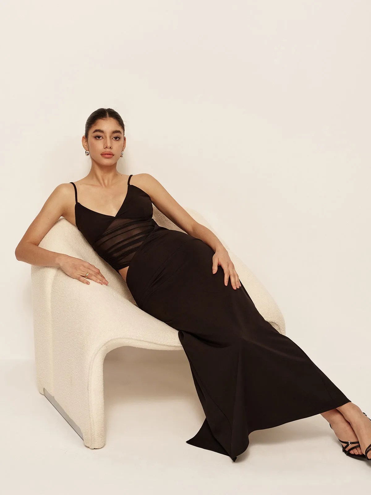 Low V-Neck Asymmetrical Ruched Dress sold by COMMENSE product image thumbnail 2